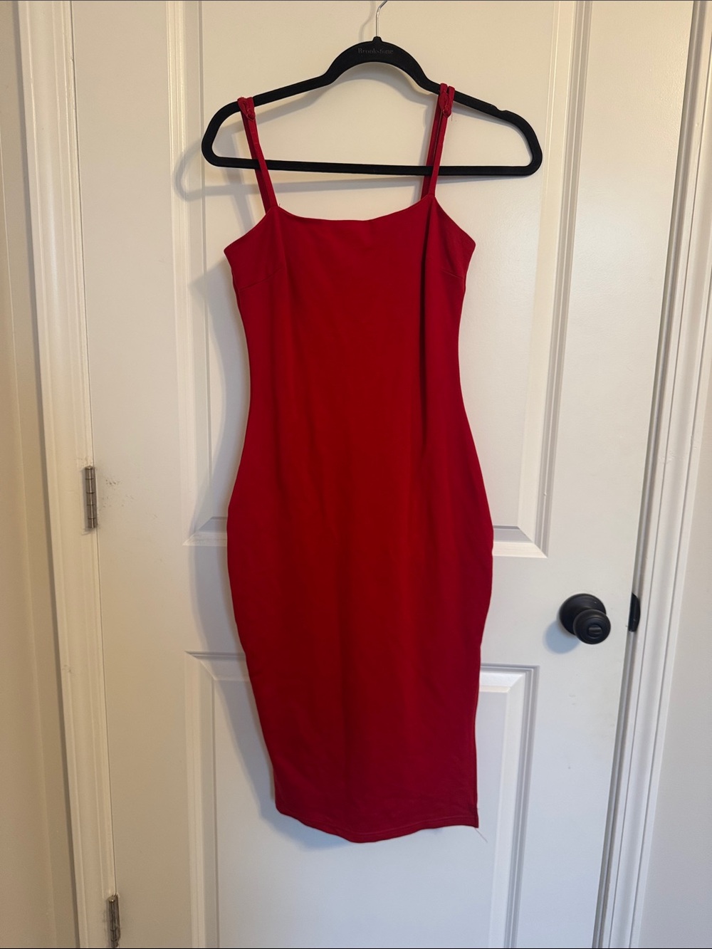 Lulu's Scarlet Slim Midi Dress with Spaghetti Straps